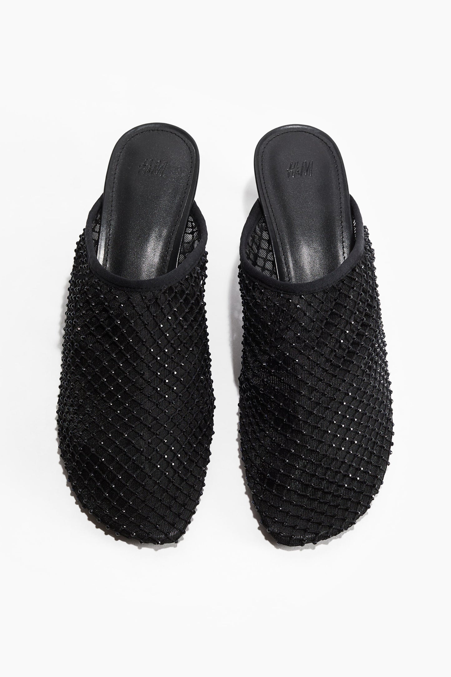 Heeled mesh mules