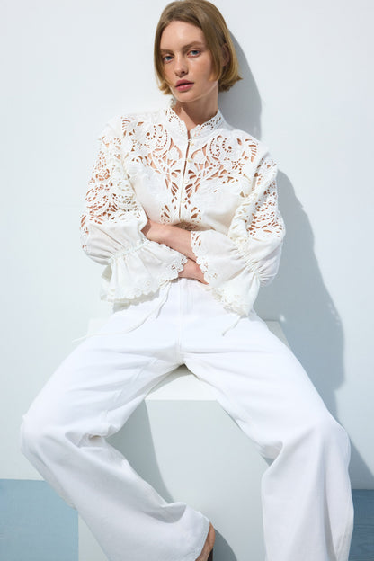 Linen-blend broderie anglaise blouse