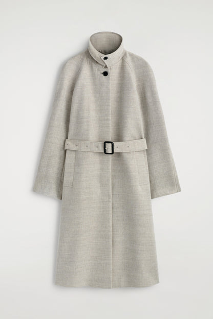 Long Linen-Wool Trench Coat