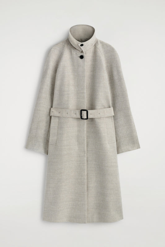 Long Linen-Wool Trench Coat