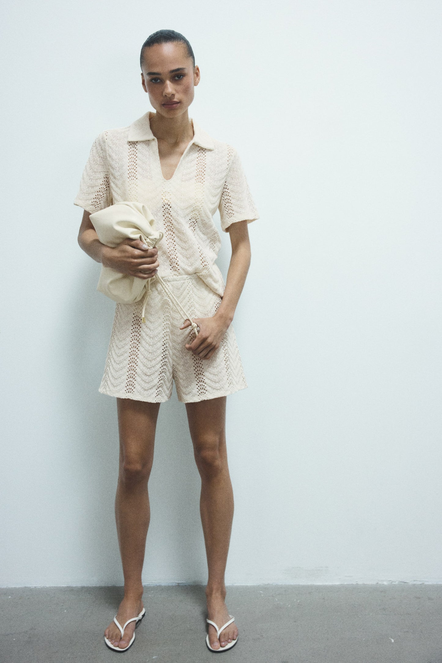 Women's Light beige Crochet-look polo shirt | H&M GB