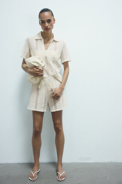 Women's Light beige Crochet-look polo shirt | H&M GB