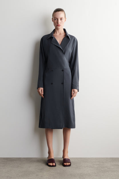 Belted Trench-Detail Midi Dress