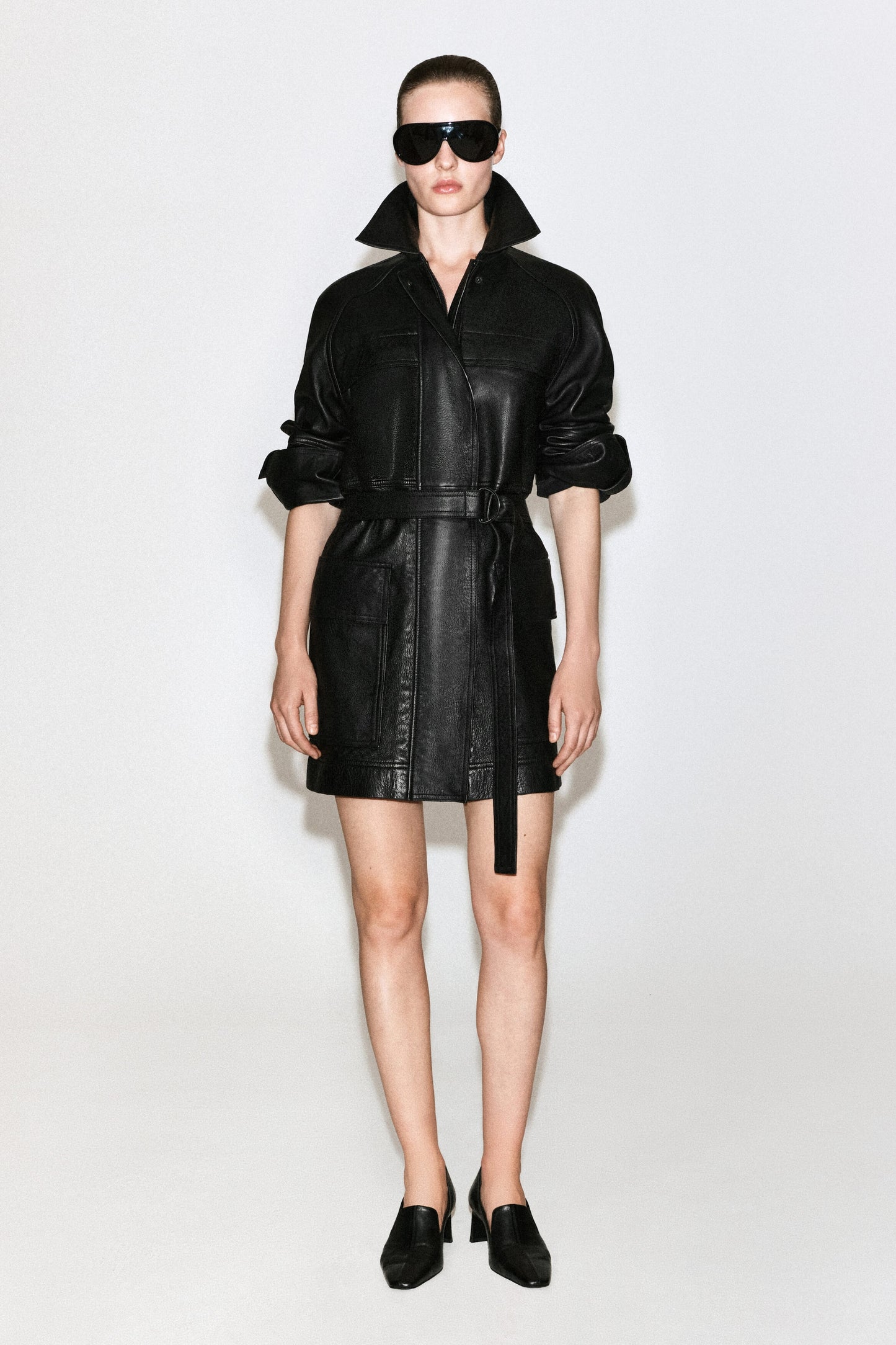 Belted Leather Workwear Jacket