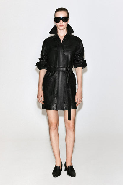 Belted Leather Workwear Jacket