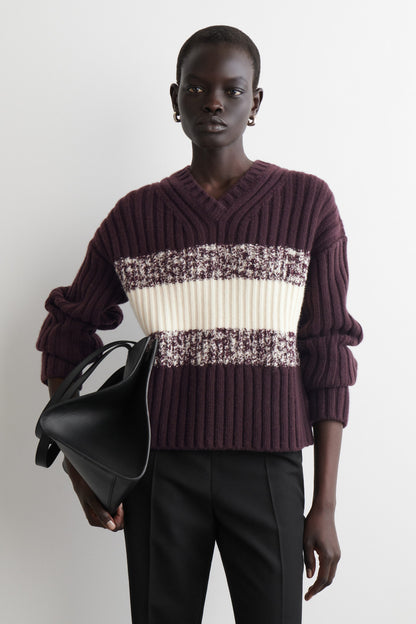 Textured merino wool v-neck jumper