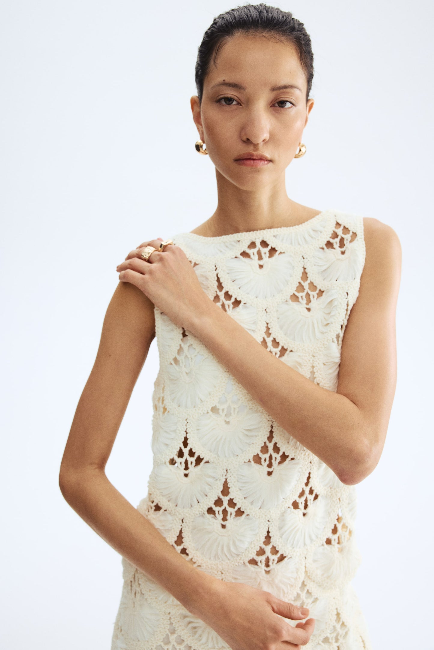 Scoop-back crochet-look top