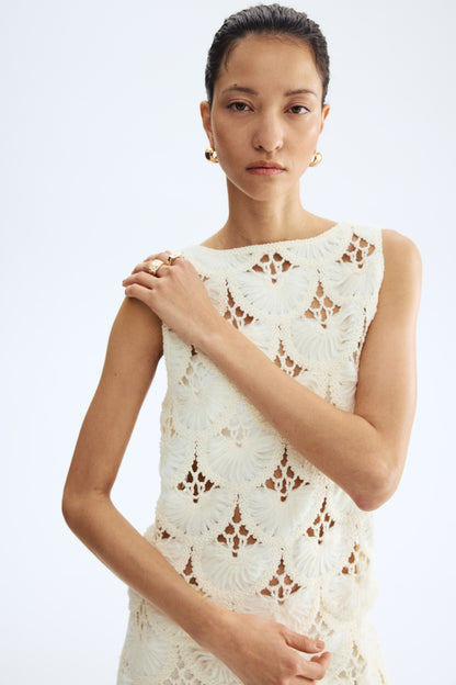 Scoop-back crochet-look top