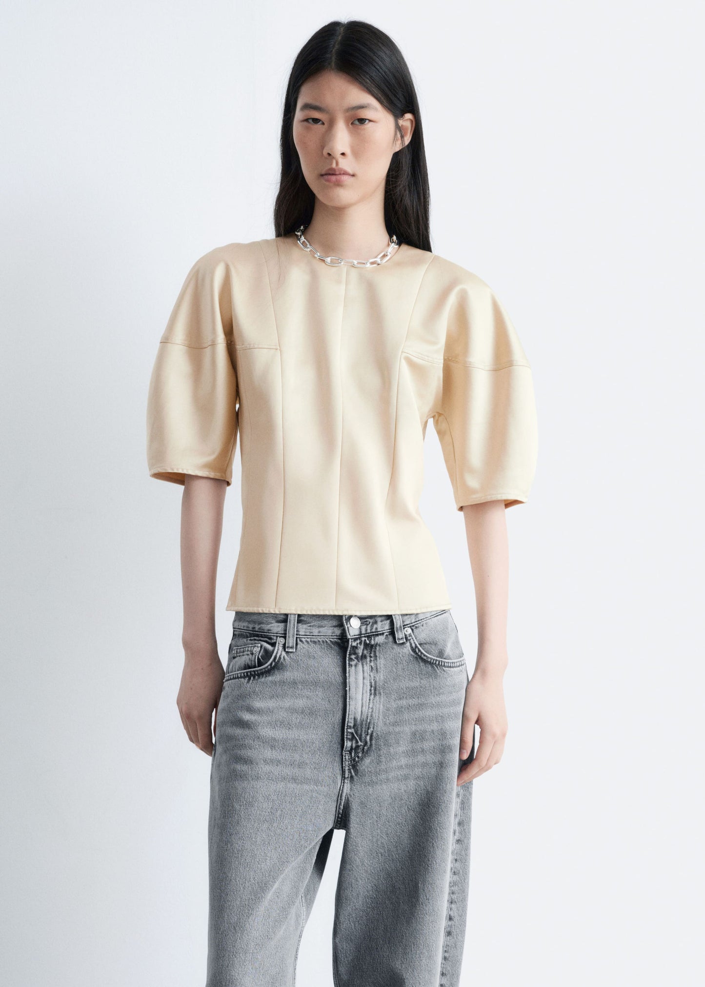 Satin Puff-Sleeve Top