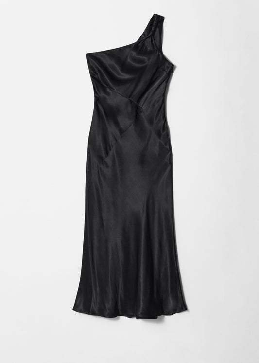 One-Shoulder Satin Midi Dress
