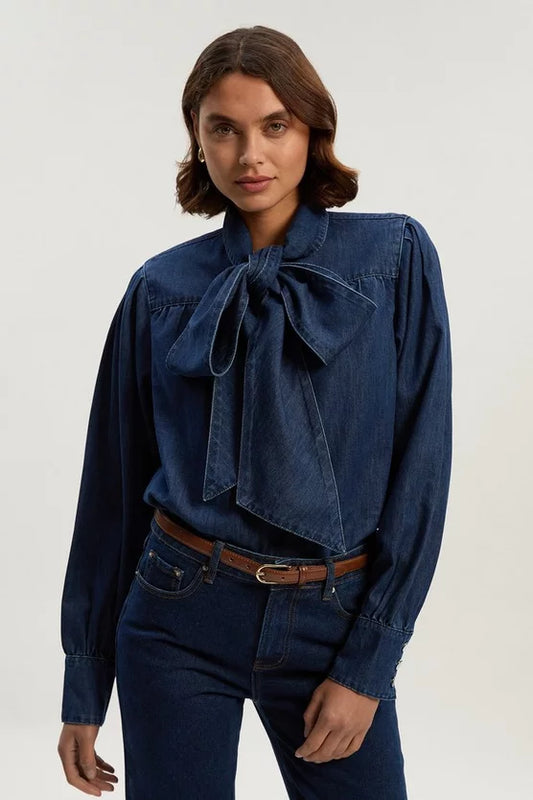 Denim Pussybow Blouse