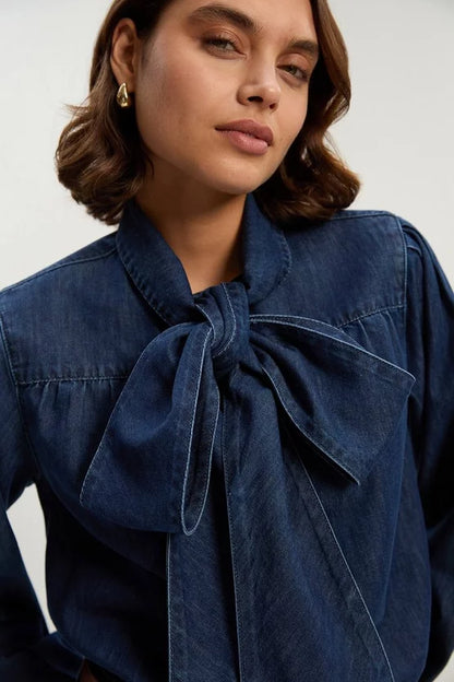 Denim Pussybow Blouse