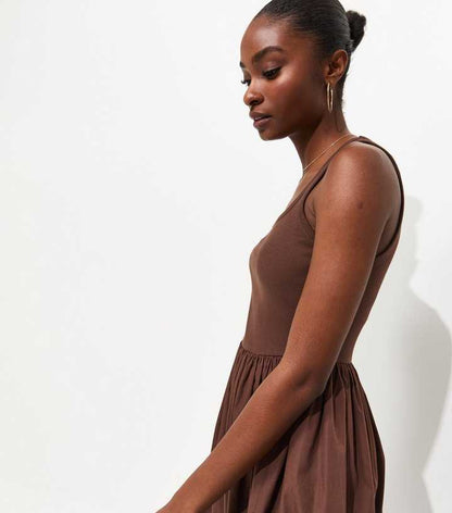 Dark Brown 2-In-1 Poplin Midi Dress