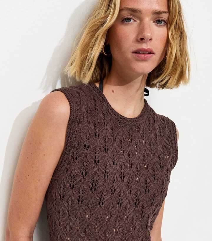 Dark Brown Crochet Fringe Hem Maxi Dress