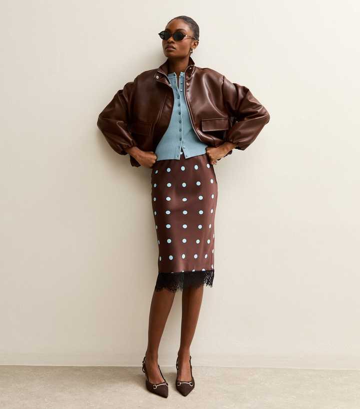 Dark Brown Faux Leather Funnel Neck Bomber Jacket