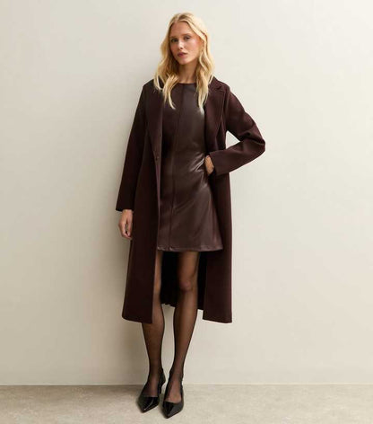 Dark Brown Faux Leather Short Sleeve Mini Dress