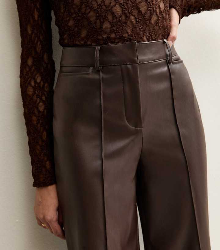 Dark Brown Faux Leather Wide Leg Trousers
