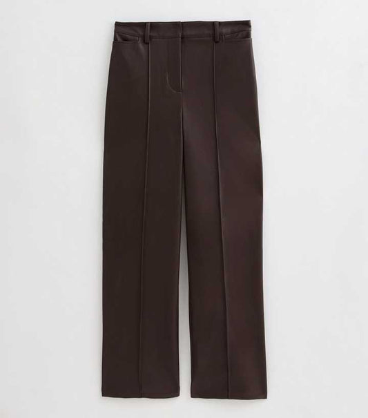 Dark Brown Faux Leather Wide Leg Trousers