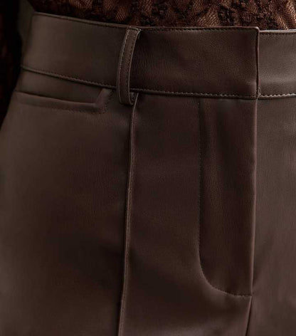 Dark Brown Faux Leather Wide Leg Trousers