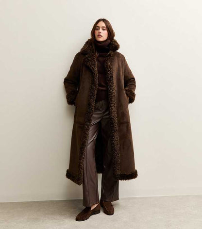 Dark Brown Faux Leather Wide Leg Trousers