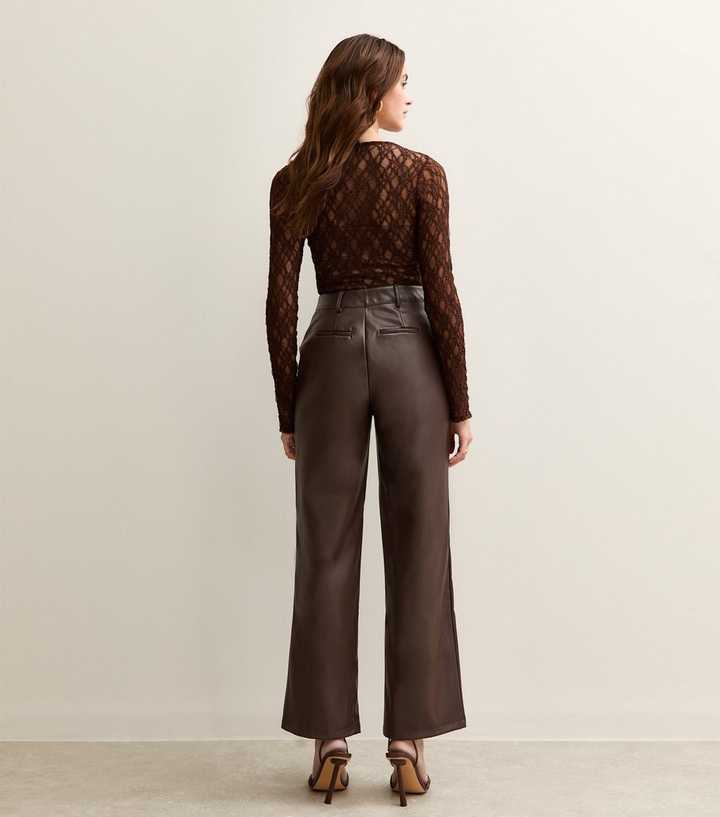 Dark Brown Faux Leather Wide Leg Trousers