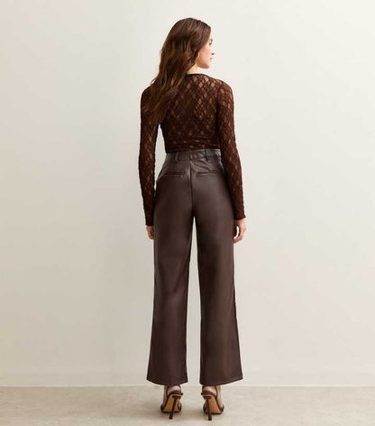 Dark Brown Faux Leather Wide Leg Trousers