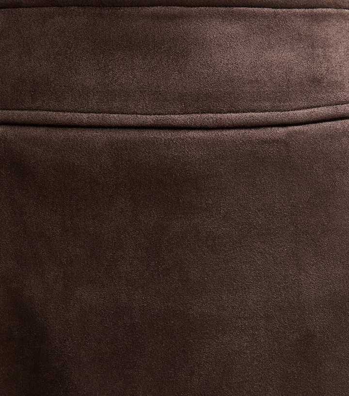 Dark Brown Faux Suede A Line Midi Skirt