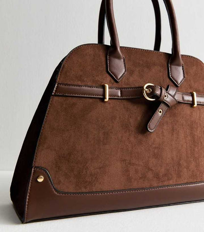 Dark Brown Faux Suede Large Tote Bag