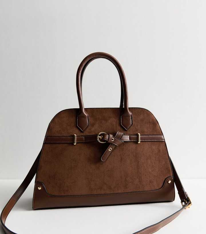 Dark Brown Faux Suede Large Tote Bag