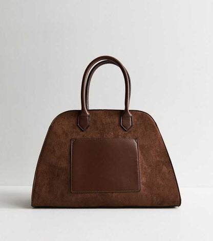 Dark Brown Faux Suede Large Tote Bag