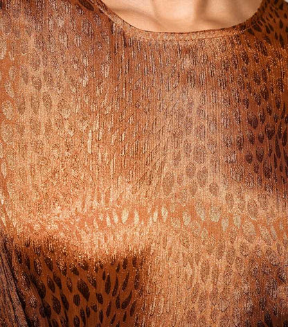 Dark Brown Feather Effect Jacquard Satin Mini Dress