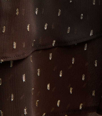 Dark Brown Foil Spot Ruff Trim Midi Dress