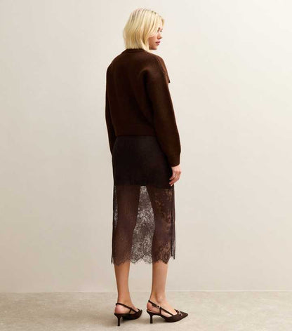 Dark Brown Lace Midi Skirt