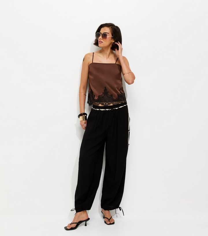 Dark Brown Lace Short Cami Vest Top