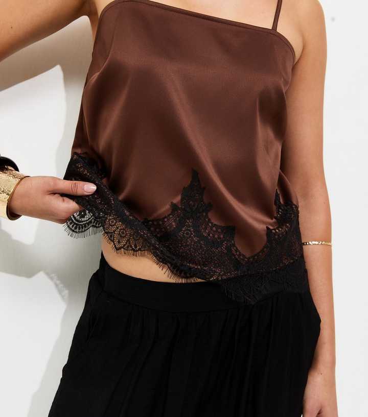 Dark Brown Lace Short Cami Vest Top