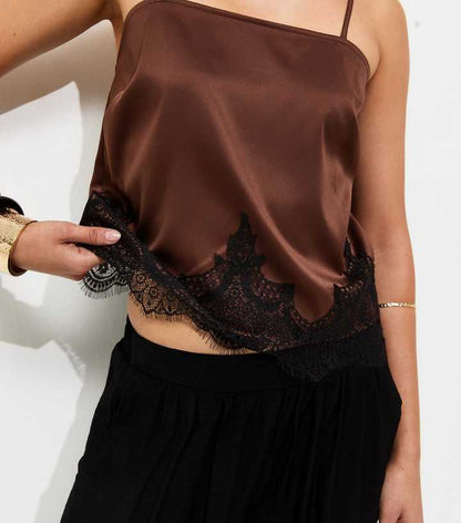 Dark Brown Lace Short Cami Vest Top