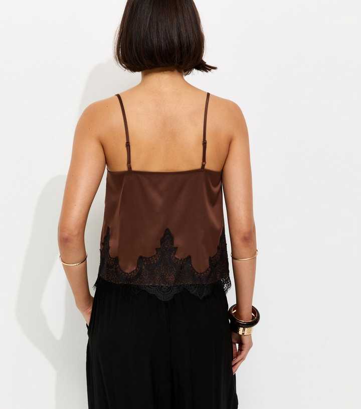 Dark Brown Lace Short Cami Vest Top