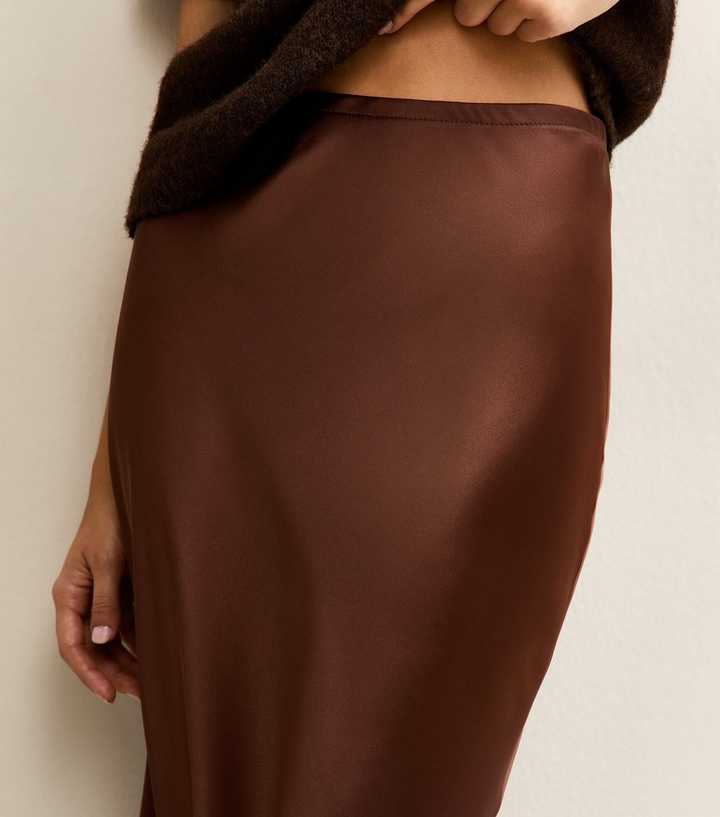 Dark Brown Satin Lace Trim Skirt