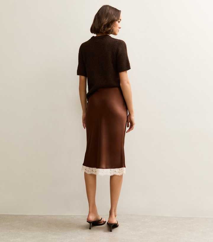 Dark Brown Satin Lace Trim Skirt