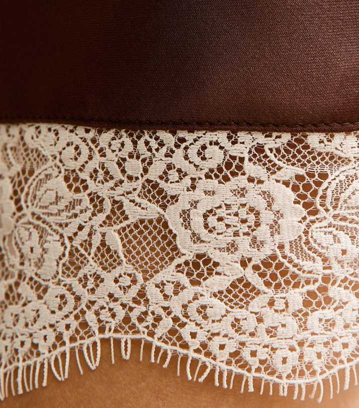 Dark Brown Satin Lace Trim Skirt