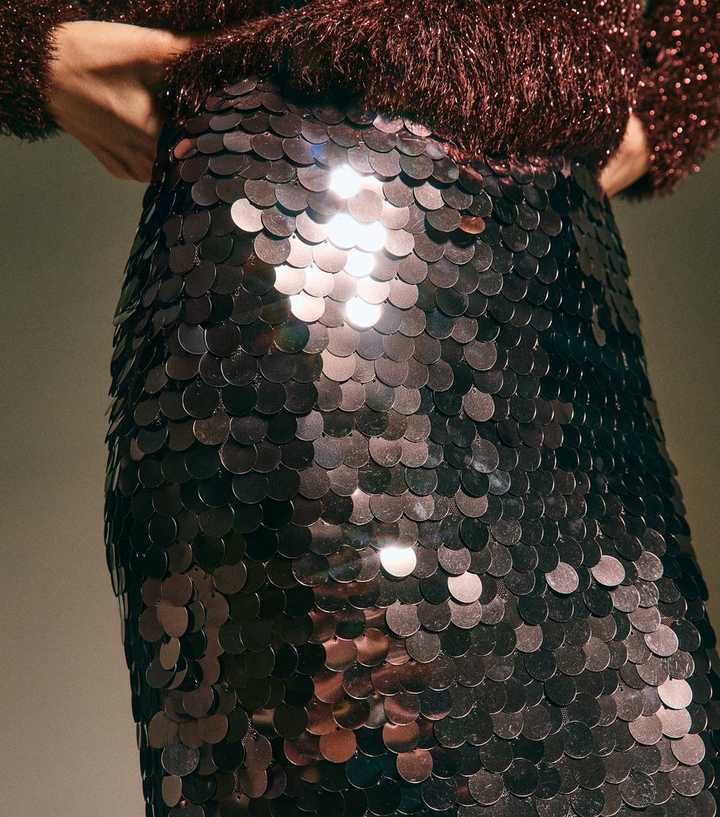 Dark Brown Sequin Midi Skirt
