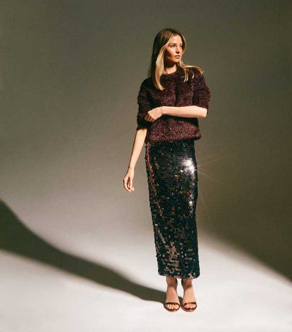 Dark Brown Sequin Midi Skirt