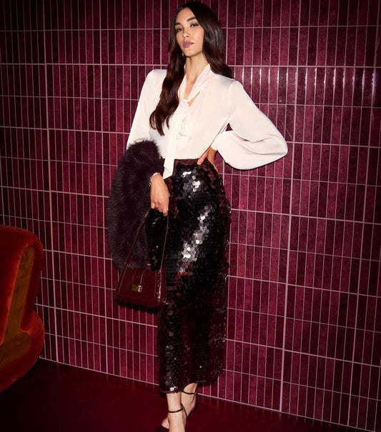 Dark Brown Sequin Midi Skirt