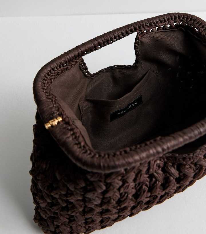 Dark Brown Woven Slouch Grab Clutch
