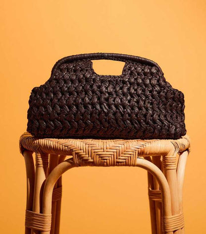 Dark Brown Woven Slouch Grab Clutch