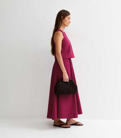 Dark Brown Woven Slouch Grab Clutch