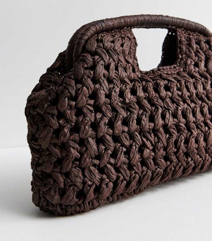 Dark Brown Woven Slouch Grab Clutch