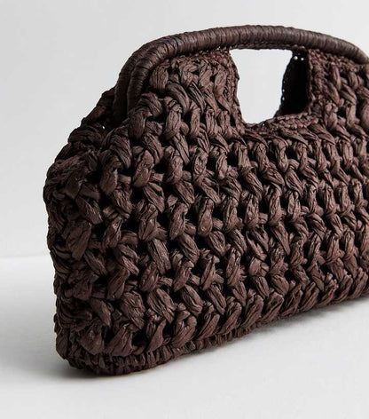 Dark Brown Woven Slouch Grab Clutch