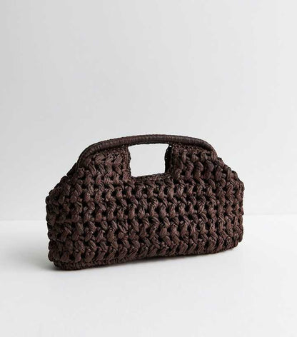 Dark Brown Woven Slouch Grab Clutch