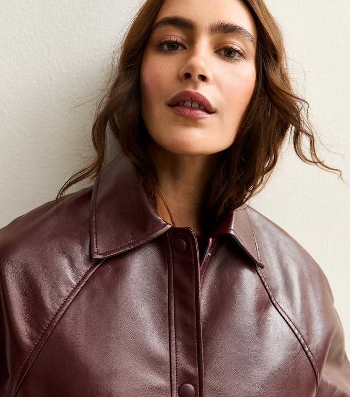 Dark Burgundy Bubble Hem Faux Leather Jacket